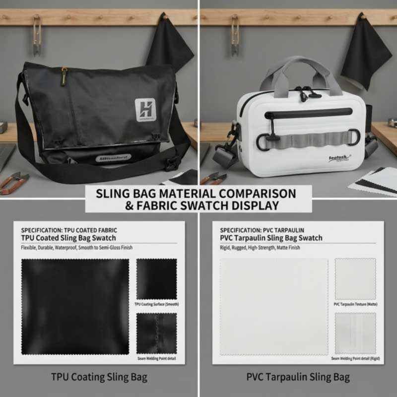 Guia de comparação de materiais para bolsas tipo estilingue à prova d'água