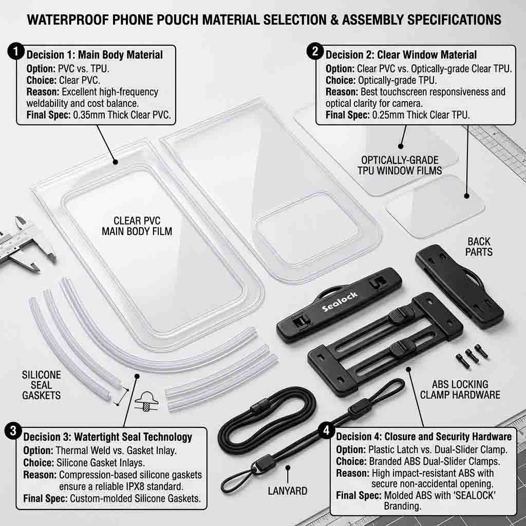 Guia de material de bolsa de telefone à prova d'água para compradores