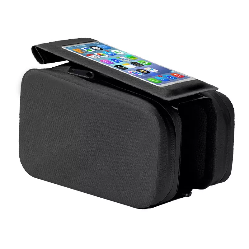 Bolsa para tubo superior de bicicleta com suporte para telefone